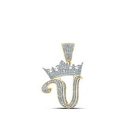Мейси световен бижута 10к двуцветен злато Менс диамант в Корона писмо чар висулка 1-Ктут