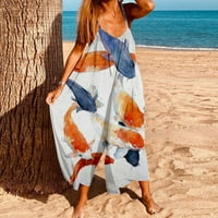 Комплект за жени ежедневни летни плажни ваканционни ваканционни без ръкави екипаж на екипаж с флорален принт прашка onesie ромпер пижама Jumpsuit