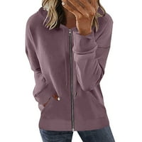 Женските зимни палта цип отпред дълъг ръкав хлабав отворен джобно качулка палто яке лилав размер l