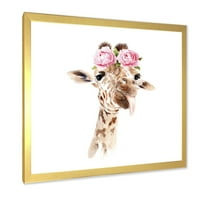 Дизайнарт 'портрет на жираф с розови цветя'