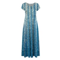 Caveitl дамски летни рокли, женски кръгла шия с къс ръкав принт ежедневен реколта бохемска макси рокля светло синьо, m