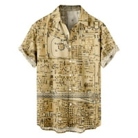 Мъжки ризи на Caveitl, мъже ежедневни модни отпечатъци от печат с къс ръкав имат джобове кардиганни копчета риза върхове блуза каки