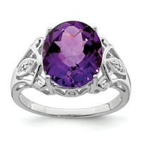 Бял стерлингов сребърен пръстен лента Gemstone Amethyst Oval Purple Diamond