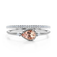 Минималистичен 1. Караторен круша реже морганит и диамантен моасанит класически годежен пръстен, модерен сватбен пръстен в 10K твърдо бяло злато, обещаващ пръстен, слаб пръстен, юбилеен пръстен, булчински пръстени