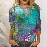 Mlqidk летни дрехи Женски ръкави върхове флорални щампа Crewneck Тениски Тениски Моден мащабен пуловер на лакътя на лакът
