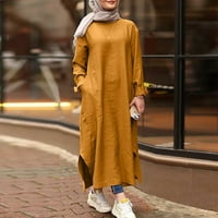 CDAR жени есен плътно цвят с дълъг ръкав сплит подгъва джоб кафтан халат макси рокля рокля