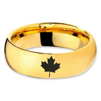 Волфрамов канадски кленов листен лента пръстен мъже жени комфорт годни 18k жълт златен купол полиран
