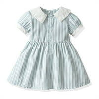 Деца малко дете бебе момичета пролет лято кариран памук с къс ръкав принцеса рокли дрехи размер 110