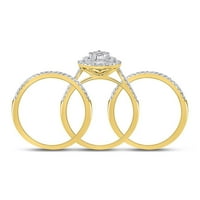 Ct. Кръгъл диамантен булчински годежен пръстен комплект 14k жълто злато