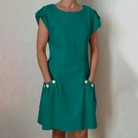 Небрежни рокли за жени с къс ръкав солиден разхлабен мини кръгло деколте рокля зелено xl