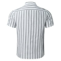 хаксмну мъжки ежедневни райе риза с къс ръкав Стойка яка риза блуза топове бял ШЛ