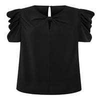 Noilla дамски туника блуза v шия тениска с твърд цвят шифон върхове жени основен тройник с къс ръкав тениска черна m