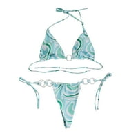 Бански костюм жени отпечатана дантела нагоре Двойна тъкан Link Link Split Bikini Swimwear