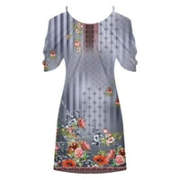 Binmer Women Summer Dress Print с късо ръкав от рамо кръгла рокля в шията