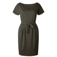 Adviicd Midi рокли за женска рокля за риза V Neck с дълъг ръкав свободен небрежен с джобове предни бутон тъмно сив xxl