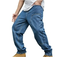 Мъжки Есен Хлабав Годни Прави Дънки Мода Движение Дънки Комфорт Колан Панталони Плътен Цвят Ежедневни Панталони Синьо