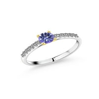 Gem Stone King 0. ct кръгла синьо мистичен топаз бял диамант 10k бял златен пръстен с жълто злато Prongs