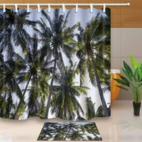 Хавайски тропически плажен декор високи палми на океански плаж завеса за душ с пода на пода килими за баня 15.7x