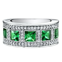 КТ принцеса нарязани зелен имитация смарагд канал пръстен в стерлинги сребро