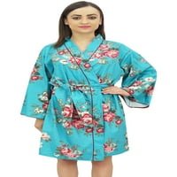 Бимба Дамски Пълен ръкав кимоно роба с колан Цветен печат покритие до обвивка-24