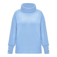 пуловери за жени мода жени Лък яка твърди копчета ръкав трикотажни ежедневни пуловер топло Топ пончо плета синьо ХХХХЛ