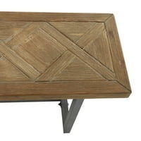 Декодова дървена пейка с черна метална основа, кафява