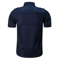 Мъжки ризи за летен моден клирънс Мъжки случайни модни военни цветни джобни късо ръкав свободни тениски върхове тъмносини xxl xxl