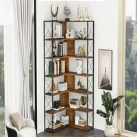 7-степенна шкафче за книги за домашен офис, L-образна ъглова шкафче с метална рамка, рафт в индустриален стил с отворено съхранение, MDF дъска