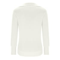 Wyongtao жени Небрежно V-образно деколте с дълъг ръкав пуловер блуза плътни върхове, бежово m