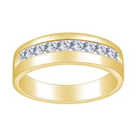 Подарък за подарък за бащата Караса принцеса Уайт естествен диамантен канал Комплект мъжки сватбена лента пръстен в 14K твърд жълт златен пръстен Размер-10