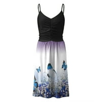 Рокли за жени отпечатана халтер слънчева рокля средна дължина ежедневна летна рокля без ръкави лилаво s