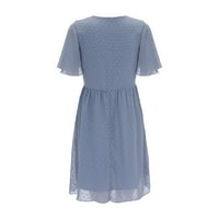 Женски летен ежедневен мини рокля с къс ръкав v Врат Dot рокля разцъфтява линия къси рокли