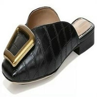 Sam Edelman Lavina Black Square Toe Gold Stud Leather Croc Design Mules обувки