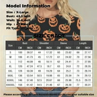 Ризи за Хелоуин за жени Дамски есенни модни модни модни ежедневни дълги принтан Хелоуин отпечатък кръг на врата пуловер Топ блуза оранжево 3xl