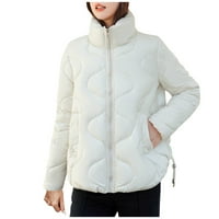 Стилно яке за жени с твърд цвят на яка с дълъг ръкав топло памучно палто памучно яке