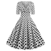 Lolmot дамски ретро коктейл рокля от 1950 г. ретро коктейл рокля с къс ръкав v-образно полка точка цветна блок Audrey рокля ежедневна а-линия Midi рокля
