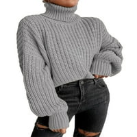 Калзи зимен топъл пуловер за жени трикотажни плетени пуловери елегантни уютни пуловер плътни цветни капки раменни джъмперни върхове сиво 3xl