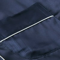 Хайт Дамски салон комплект плътен цвят спално облекло с къс ръкав спално облекло за дома дрехи Бутон надолу Пижами Комплекти Тъмно синьо 2ХЛ