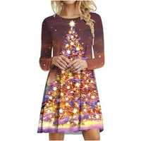Voncos Mini рокли за жени на клирънс- есен зима с дълъг ръкав кръг отпечатани коледни празници модни рокли за лято кафяв размер 2xl