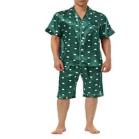 Уникални изгодни Мъжки сатенена пижама комплект сърце печат кратко спално облекло шезлонги