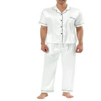Уникални изгодни Мъжки Бутон надолу Сатен пижама комплекти Къси ръкави нощно облекло