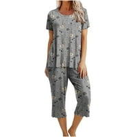 Дамски пижами с къс ръкав спално облекло върхове и панталони Капри флорален печат пижама комплекти с Джобове Дамски пижами Комплекти удобен уютен пижама комплекти за жени