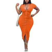 Рокли за жени женски bodycon дълбоки V-образни деколте със средна дължина с късо ръкав плътно плюс размери рокли за опаковане на тазобедрената става оранжево xxl