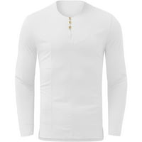 Мъжки есен и зимен горен бутон Кръгла шия солиден цвят удобна горна ръка с дълъг ръкав отгоре дъно блуза мъжете тениски бели s