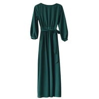 Дамски рокли кръгло деколте ежедневно макси солиден а-линия ръкав лятна рокля зелена 4xl