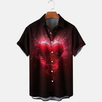 Мъжки ризи сърце сърце отпечатани летни плажни хавайски джобове Небрежни върхове Бутон с къс ръкав дишащи блузи