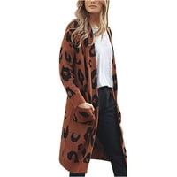 Fatuov женско кожено яке - свободно прилепване на дълги ръкави Изходни палто Палпа есен за печат за жени под кафе плета жилетка за жени m