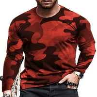 Тениски за мъжки тениски на Sanviglor с дълъг ръкав камуфлажни върхове от щампа тънък фит тий ваканционна блуза червено 3xl