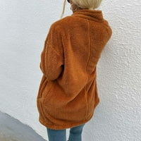 Женски твърд цвят ревера обратимо кадифе голям джобен среден дълъг пуловер с дълъг ръкав с качулка без коляно козина яке