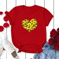 Uublik Valentines дрехи Женски любовен леопард отпечатана кръгла врата с къс ръкав тениски върхове блуза